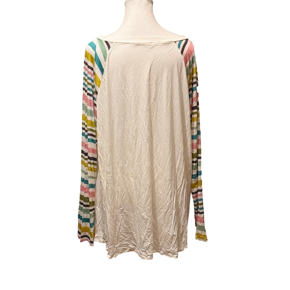 e.Luna Women 2X Cream Striped Raglan Sleeve Tie Front Top Made in USA - Picture 3 of 5
